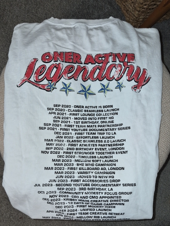 Oner Active Tops - Oner Active White Tee with Red Legendary Script and Blue Stars